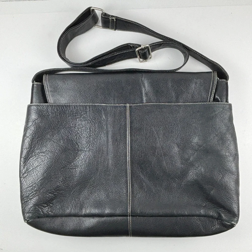 Latico Messenger Bag Unisex Large Black Leather Crossbody Work Laptop